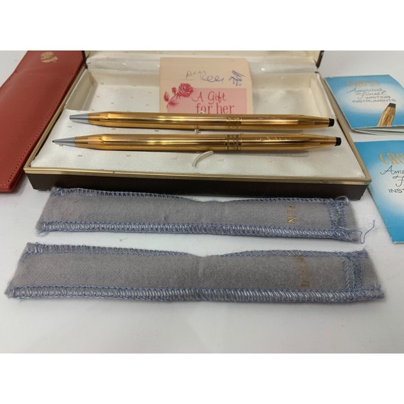 Vtg Texaco Cross l4K Gold Filled Pen & Pencil Set W/Leather Case - Picture 2 of 10